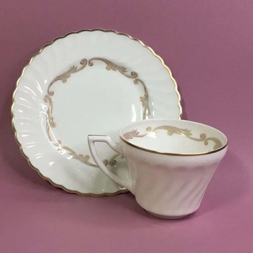 Vintage Syracuse Baroque White Tea Cup & Saucer Set‎ Hand-Crafted USA